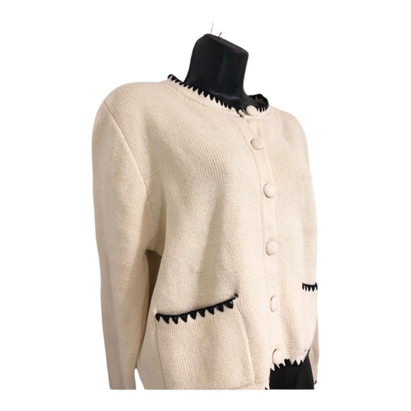 Jessica Simpson cream and black whipstitch look trim cardigan sweater size large - Picture 4 of 8